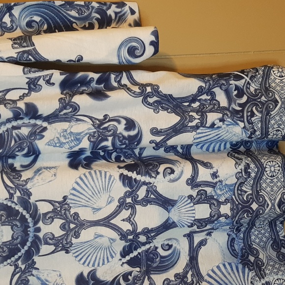 JM Collection Women's XL White And Blue Patterned Blouse - Picture 7 of 14